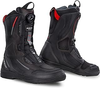 SHIMA STRATO Motorcycle Boots for Men - Vented, Reinforced Lightweight Long Biker Riding Boots with ATOP Fast-Closure System, Ankle Protection, Non-slip Sole, Reflective Panels (Black, 9,5)