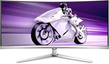 Philips Evnia 34M2C8600-34 Inch OLED WQHD Curved Gaming Monitor, 175 Hz, Ambiglow, HDR400, FreeSync Premium Pro, G-Sync Comp. (3440x1440, 0.1 ms GtG, HDMI, DisplayPort, USB-C, USB Hub) gray/white