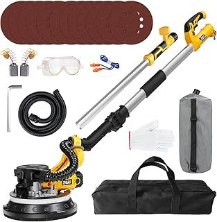 Drywall Sander, 7.5A Electric Drywall Sander with Vacuum Dust Collection,2100RPM Wall Sander,Extendable Handle,12pcs Sanding Discs, LED Light,Dustless Wall Sander for Popcorn Ceiling, Drywall