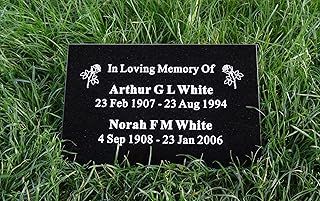 Personalised Engraved Natural Granite Memorial Plaque Grave Marker Headstone With Rose 30cm x 20cm