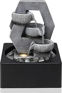 Indoor Fountains with LED Light Indoor Water Features 18 * 18 * 24CM Desktop Waterfall Fountain for Meditation Relaxation, 3 Pin UK Plug Included
