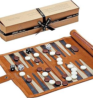 Jaques of London Roll Up Travel Backgammon Set | Luxury Leather Traditional Board Game | Travel Set with Backgammon Pieces | Since 1795