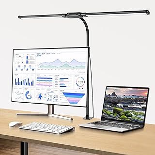 LED Desk lamp with Clamp, Super Wide & Bright, 5 Color Modes X 10 Brightness Levels, 960LM(160 Pcs Lamp Beads), Memory Function, 12W Computer Monitor Flexible Lamp, Desk Light for Home Office