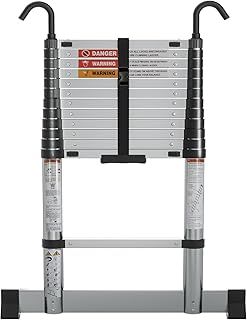 Nestling Telescopic Ladder 3.8m Soft-close, Aluminium Ladders Extendable with Hooks, Easy Pickup and Placement for Home Maintenance, Access to Lofts, Building, etc.