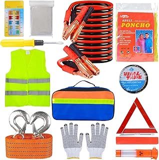 12 in 1 Car Emergency Kits, Auto Safety Tools Car Breakdown Kit Included Warning Triangle, Visibility Vest, Tow Rope, Utility Hammer, Jump Lead, Car Fuse, Storage Bag - for EU Road Assistance