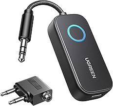 UGREEN Bluetooth 5.2 Transmitter Receiver Airplane Combo, 2-in-1 Wireless Aux Bluetooth Adapter, Airplane Headphone Adaptor, 28H Long Playtime, Dual Connection, 10m Range, Mic for Calls