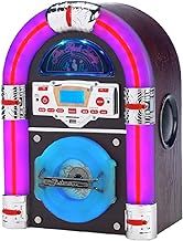 Jive Rock 60, DARK Wood, Table Top Mini BLUETOOTH CD Jukebox, COLOUR CHANGING Light Tubes. AM, FM Radio, Mains Electric, Earphone, Remote Control. Music Streaming: Mobile Phones, Tablets