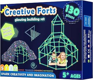 130 Pcs Fort Building Kit for Kids - Glow in the Dark, Kids Construction Toys for Age 5-10, DIY Den Building Kit for Boys & Girls, STEM Building Toys - Creative Fort, Play Tent Outdoor