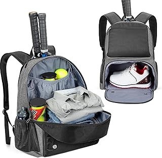 DSLEAF Tennis Backpack Holds 2 Rackets, Tennis Bag with Separate Ventilated Shoe Compartment for Tennis/Pickleball/Badminton/Squash Sports