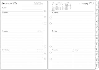 2025 Planner Paper A5 Size, Week on Two Pages, Monthly Tabs, 6 Holes Pre-punched, 148x210mm