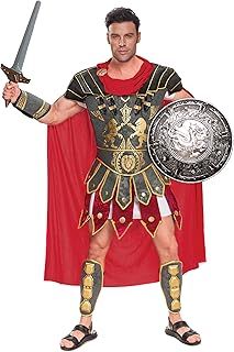 Spooktacular Creations Brave Men’s Roman Gladiator Costume Set Roman Soldier Costume for Halloween Fancy Dress Up Party (Standard, Red) (S)