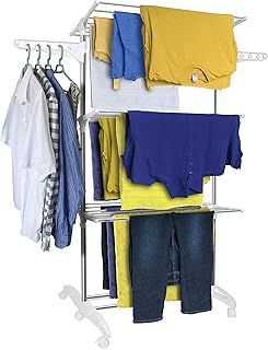Hyfive Extra Large 3 Tier Clothes Airer – Stainless Steel Drying Rack, Folding Clothes Horse for Indoor Laundry, Garment Dryer Folds Flat for Storage