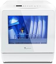 Table Top Dishwasher, Mini Countertop Dishwasher Portable, 6 Programs, Built-in 5L Water Tank, 4 Place Settings, Touch Control, LED Display, Fruit Wash, No Installation, White