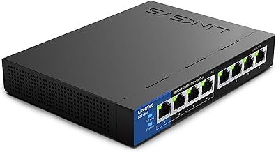 Linksys LGS108P 8 Port Gigabit Unmanaged Network POE Switch with 4 POE+ Ports @ 50W - Ideal for Business, Home, Office, IP Surveillance - Desktop Ethernet Switch Hub with Metal Housing