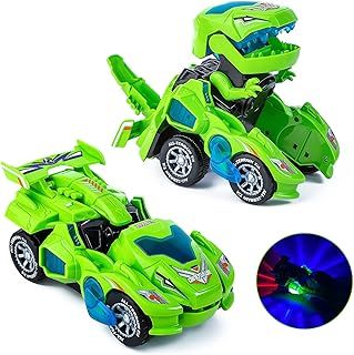 Dinosaur Transforming Car Electric Dinosaur Toys Automatic Transforming Dinosaur Car with Flashing Lights and Sound for 3-7 Years Old Boys Girls Dinosaur Vehicles Toy for Kids