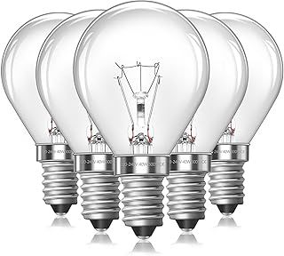 5 Pack SES Small Edison Screw E14 Globe Bulb, G45 Oven Light Bulb Dimmable, 300°C, G45 Golfball Bulb, Warm White 2700K, 230V, E14 Scentsy Light Bulbs for Microwave, Oven Lamp