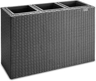 CASARIA® Large Tall Rattan Flower Pot Planter | 3 Removable Inner Plant Pots With Water Drain | Poly Rattan Trough Flower Box Planters Outdoor Garden | 83x30.5x60 cm | Black
