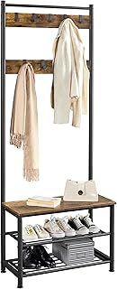 Yaheetech Coat Rack Stand, 185cm Height Coat Stand with Shoe Bench, Industrial Coat and Shoe Rack Storage for Hallway/Living Room, Rustic Brown