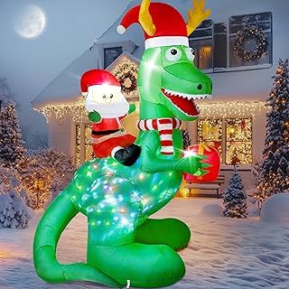 244 cm/ 8 FT Inflatable Dinosaur Santa Claus 2024, Vintoney Christmas inflatables decorations outdoor decoration large blow ups for yard holiday xmas indoor garden holiday air filled led