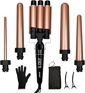 janelove Hair Curler, Curling Wand, with 3 Barrel Hair Waver, from 19 mm to 25mm Waver Curling Wand, LCD Display /180-450°F Temp Adjustment (Gold)