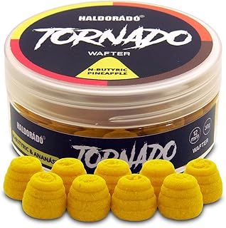 Tornado Smoking or Bleeding Pellet Boilie Bait, Wafters for Carp Fishing, Special Shape, 100% Biodegradable,12 mm wide and 11 mm long, Yellow, N-Butyric+Pineapple