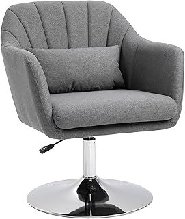 HOMCOM Swivel Accent Chair for Living Room Contemporary Vanity Armchair with Adjustable Height Thick Cushion Lumbar Support Armrest for Bedroom Office Dark Grey