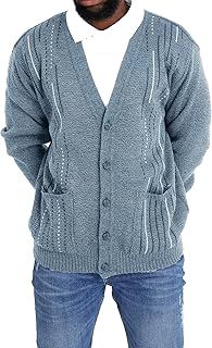 Louie James Mens Classic Zip and Button Up Gentleman Cardigan Long Sleeve Pattern Knitwear