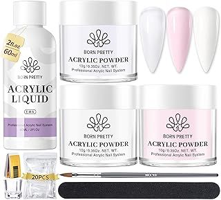 BORN PRETTY Acrylic Nail Kit Acrylic Powder and Liquid Set, Pink White Clear Acrylic Powder with Acrylic Nail Liquid Monomer for Quick Nail Gel Extensions