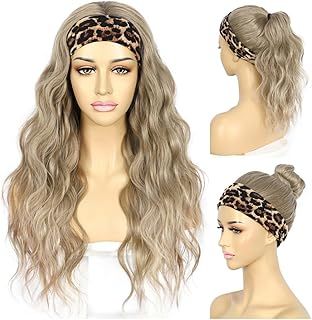 Sapphirewigs Headband Wig Brown Wavy Synthetic Wigs for Women Mix Light Brown Glueless Daily Wear Cosplay Headband Hair 150% Density 26 inch