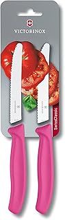 Victorinox Swiss Classic, Tomato and Table Knife, Extra Sharp Blade, Wavy Edge, 11 cm, Stainless Steel, Pink