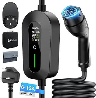 EzGoGo EV Charger Cable Type 2 to 3 Pin Plug 32.81Ft/10M Electric Car Charger 3kW, [6/8/10/13A] Type 2 Charging Cable 3 Pin EV Charger IP65 Advanced Protection Suitable for EVs & PHEVs