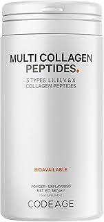 Codeage Multi Collagen Protein Powder Peptides, 2-Month Supply, Hydrolyzed, Type I, II, III, V, X Grass Fed All in One Super Bone Broth Collagen Supplement, Non-GMO, 567 Grams