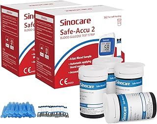 sinocare (Safe-Accu2) Blood Glucose Test Strips/Blood Sugar Test Strips 100 pcs No Need Code & Lancing Devices x 100 / for sinocare Safe-Accu2 Blood Glucose Monitor Only