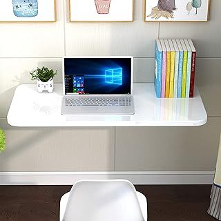 Wall Mounted Table Folding Desk 60x40 cm Large Laptop Drop-Leaf Wall Work PC Computer Desk with Brackets for Space Saving Writing Dining (White)