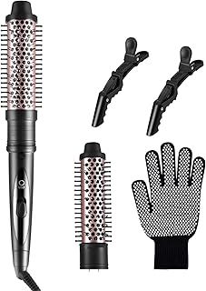CkeyiN 2pcsThermal Brush,32/38MM Thermal Hot Brush Set 2 in 1,Ceramic Tourmaline Ionic Curling Iron Brush,2 Interchangeable Curling Brush Heated for Short, Medium & Long Hair,Dual Voltage