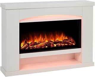 Endeavour Fires Danby Electnic Fireplace Suite 48" and Realistic Flame Effect Fire with 7 Day Programmable Remote Control In an Off White Surround
