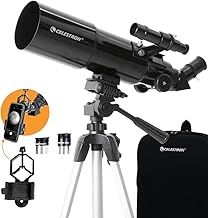 Celestron 22030 Travel Scope Portable Refractor Telescope with 80mm lens, Fully-Coated Glass Optics, Bonus Astronomy Software Package and Digiscoping Smartphone Adapter