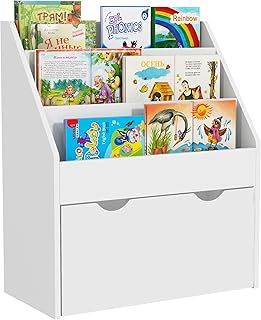 Kids Bookshelf, Bookcase Toy Storage Organizer with 3 Tier Shelves, Drawer, for Bedroom, Nursery, Playroom, Classroom, White