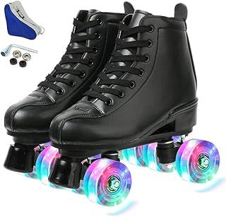 KALINU Women's High-top PU Leather Skates - Four-Wheel Shiny Beginner Outdoor Indoor