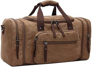 Unisex Canvas Holdall, AIZBO Travel Carry On Duffles Bags Overnight Weekend Weekender Bag for Men and Women (Expansion Capacity: 58 * 25 * 30cm) (Brown)