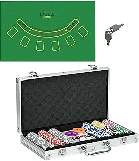 SPORTNOW 300-Piece Poker Chips Set with Aluminium Case, Casino Texas Holdem Poker Set with Mat, 11.5g Numbered Poker Chips, Two Decks of Cards, Dealer, Five Dices