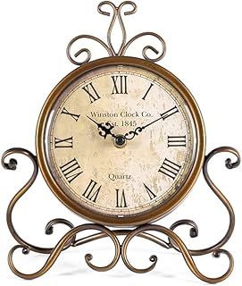 HZDHCLH Table Clocks 28 cm Height Silent Non Ticking Roman Retro Art Desk Clock for Living Room Bedroom Office(Copper)