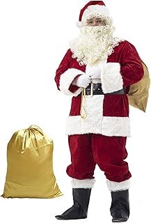 Santa Claus Costume for Men Santa Suit Adults 11pcs Mens Deluxe Professional Christmas Clause Outfit Xmas Cosplay