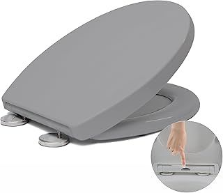Toilet Seat Soft Close, Soft Close Toilet Seat with Quick Release for Easy Clean, Standard Loo Toilet Seats O Shape, Simple Top Fixing, Universal Toilet Seat, Grey