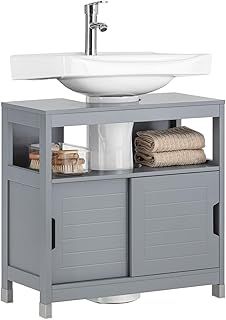 SoBuy FRG128-II-SG, Under Sink Bathroom Storage Cabinet with Double Sliding Doors, Suitable for Pedestal Sinks, Grey