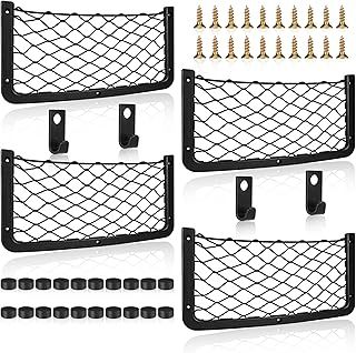 4 Pcs Storage Nets for Campervans, Elastic Trunk Storage Bag with Plastic frame,Van Motorhome Caravan Boat Car Storage Solutions Accessories for Storing Phone/Water Bottle/Toiletry, 36.5CM * 18.5CM