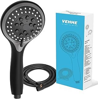 VEHHE Shower Head and Hose1.5m, High Pressure Shower Head and Hose Set with 5 Spray Modes, Power Water Saving Bathing for Adults Children Pets Use(Black and Gray)