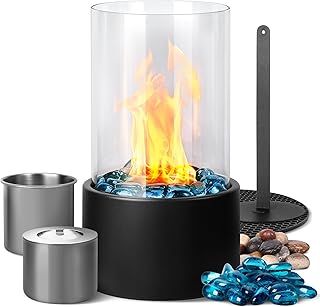 Eufrozy Tabletop Fireplace Bioethanol Fire - 90min Long Burn Time Smokeless Portable Table Top Firepit, with Windproof Glass Decor Stone, for Indoor Outdoor Home Living Room Balcony Party