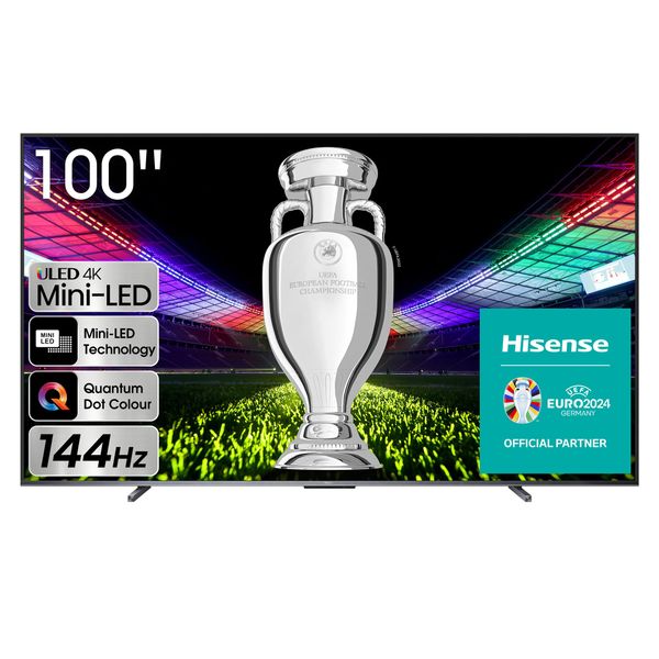Hisense TV 100U7KQ - 100-inch Mini LED Smart TV, the largest mini LED TV on the market, Quantum Dot Colour, 144Hz Gaming Mode, Full Array Local Dimming, Dolby Vision IQ & Dolby
