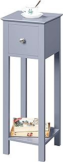 Yaheetech Slim Bedside Tables with 1 Storage Drawer and Shelf for Bedroom, Narrow Tall Nightstand Telephone Table Side Corner Table for Small Spaces Hallway Living Room, Modern Style, Gray